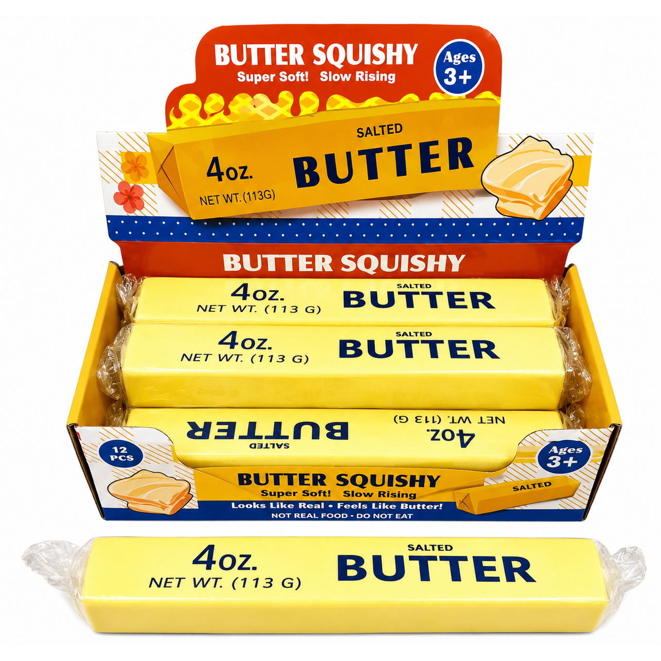 Antistresinis žaislas „Butter Squishy“ – sviesto formos, 24 × 4 cm