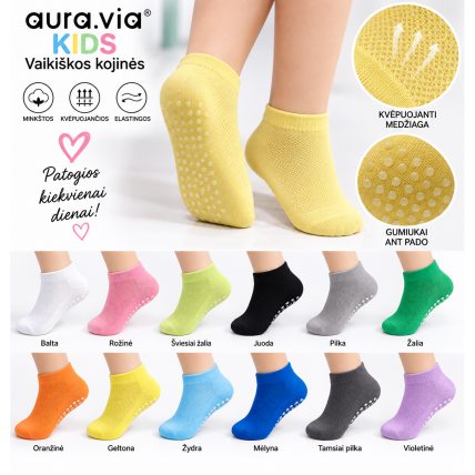 AURA.VIA KIDS vaikiškos vasarinės kojinės su neslystančiu padu – 5 porų MIX AURA.VIA KIDS vaikiškos vasarinės kojinės su neslystančiu padu – 5 porų MIX