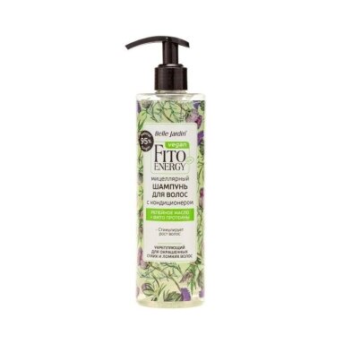 BELLE JARDIN Fito Energy šampūnas micelinis su kondicionieriumi Varnalėšų aliejus ir proteinai, 400 ml