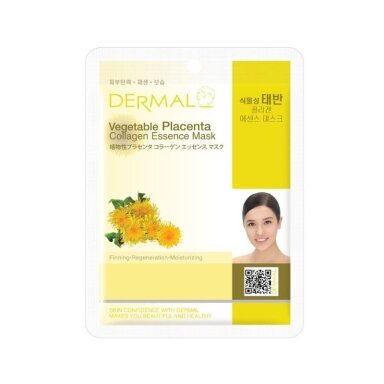 DERMAL lakštinė veido kaukė su kolagenu ir augaline placenta, 23 g DERMAL lakštinė veido kaukė su kolagenu ir augaline placenta, 23 g
