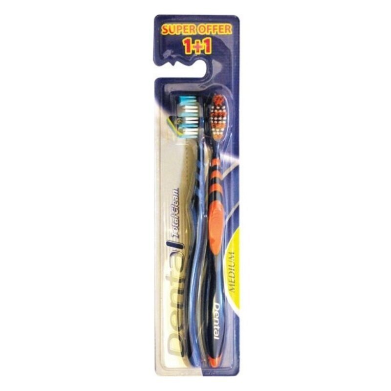DENTAL dantų šepetukas Total clean, medium, 2 vnt DENTAL dantų šepetukas Total clean, medium, 2 vnt