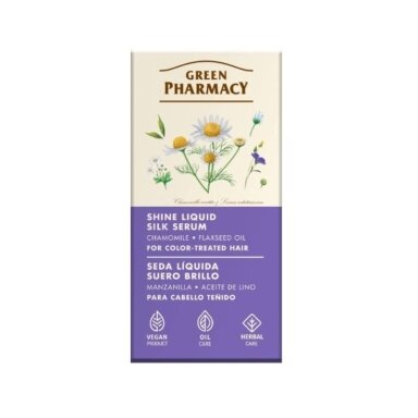 GREEN PHARMACY skystas šilko serumas dažytiems plaukams Ramunėlė ir linų aliejus, 30 ml GREEN PHARMACY skystas šilko serumas dažytiems plaukams Ramunėlė ir linų aliejus, 30 ml