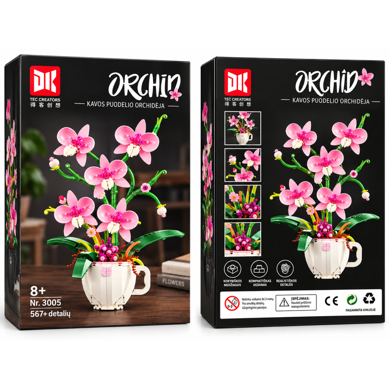 Konstruktorius „Orchidėja puodelyje“ – 567+ detalės, 8+