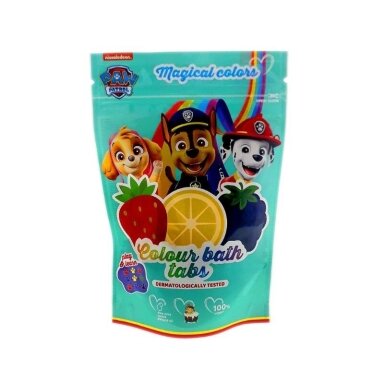 PAW PATROL spalvotos vonios tabletės gervuogių, pomelo, braškių aromato, 9 vnt x 16 g PAW PATROL spalvotos vonios tabletės gervuogių, pomelo, braškių aromato, 9 vnt x 16 g
