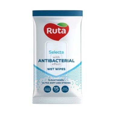 RUTA drėgnos servetėlės Selecta antibakterinės, 15 vnt