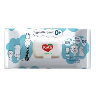 RUTA drėgnos vaikiškos hipoalerginės servetėlės 0+ Selecta, 120 vnt. RUTA drėgnos vaikiškos hipoalerginės servetėlės 0+ Selecta, 120 vnt.