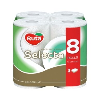 RUTA tualetinis popierius Selecta 3 sluoksnių baltas, 8 rulonai