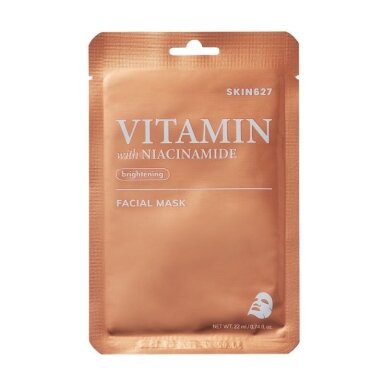 SKIN627 lakštinė veido kaukė skaistinamoji su vitaminais ir niacinamidu, 22 ml SKIN627 lakštinė veido kaukė skaistinamoji su vitaminais ir niacinamidu, 22 ml