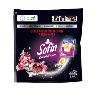 SOFIN Complete Care skalbimo kapsulės spalvotiems ir juodiems skalbiniams Black Color Protection, 24vnt