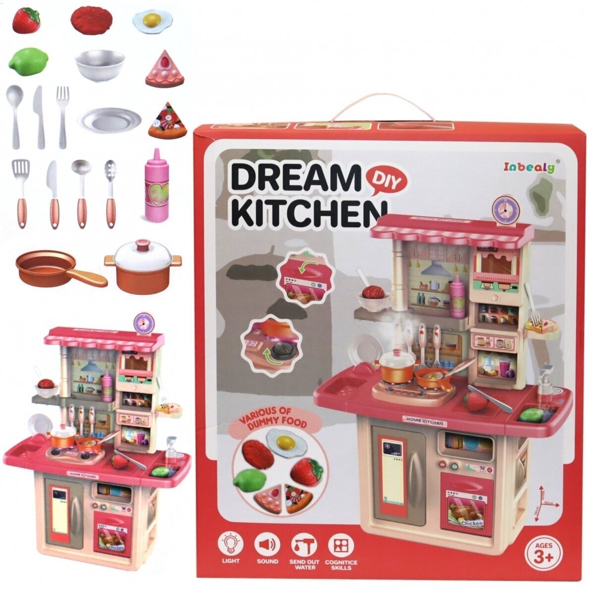 Vaikiška virtuvėlė „Dream Kitchen“ su garais, garsais ir vandeniu Vaikiška virtuvėlė „Dream Kitchen“ su garais, garsais ir vandeniu