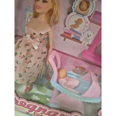 Vaikiškas lėlės rinkinys „Pregnant Woman“ su kūdikiu ir vežimėliu (3+) Vaikiškas lėlės rinkinys „Pregnant Woman“ su kūdikiu ir vežimėliu (3+)