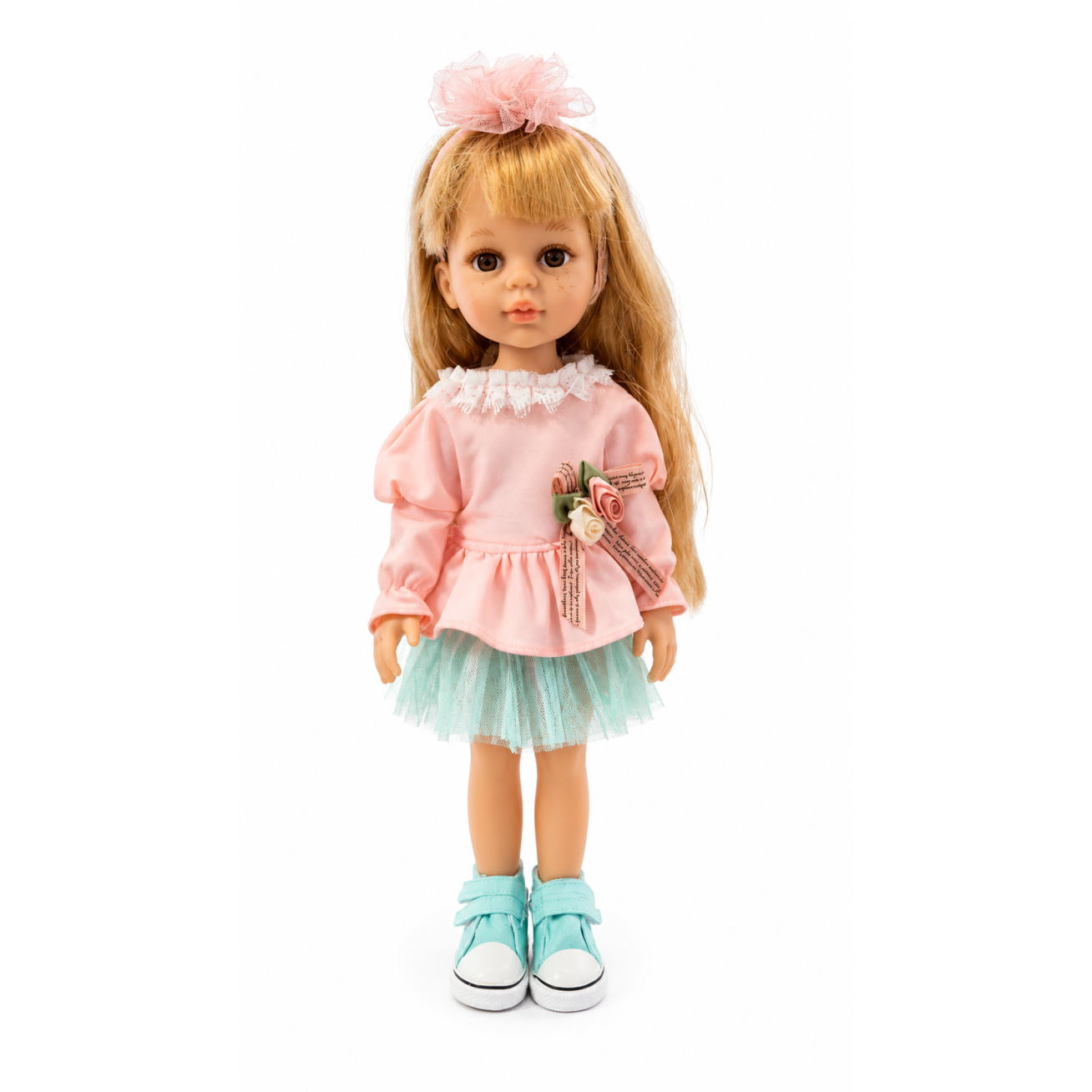Vinilinė lėlė mergaitė su stilingais drabužėliais, 35 cm